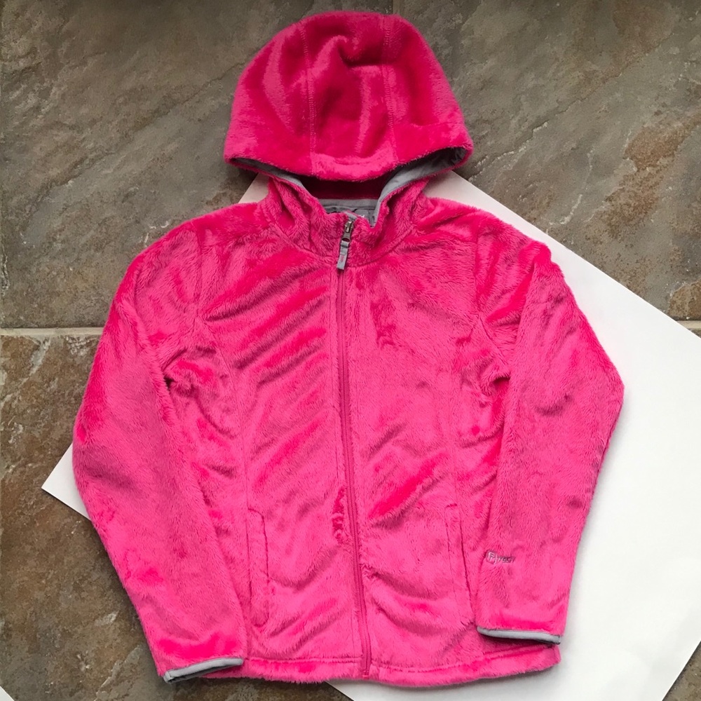 FREE TECH Zip Up Hooded Lightweight Soft Sherpa Fuzzy Jacket L 10/12